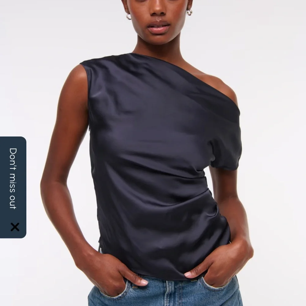 Asymmetrical One-Shoulder Satin Like Silk Like Top Navy Blue XS - Picture 1 of 9